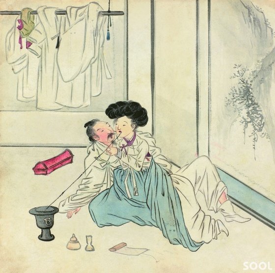조선 최고 춘화첩 건곤일회첩(乾坤一會帖)에 나오는 그림이다.