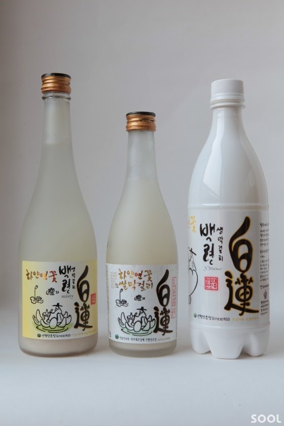 백련 막걸리 술병